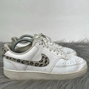 Nike Court Vision Low Leopard Swoosh Womens Size 8 White Sneakers